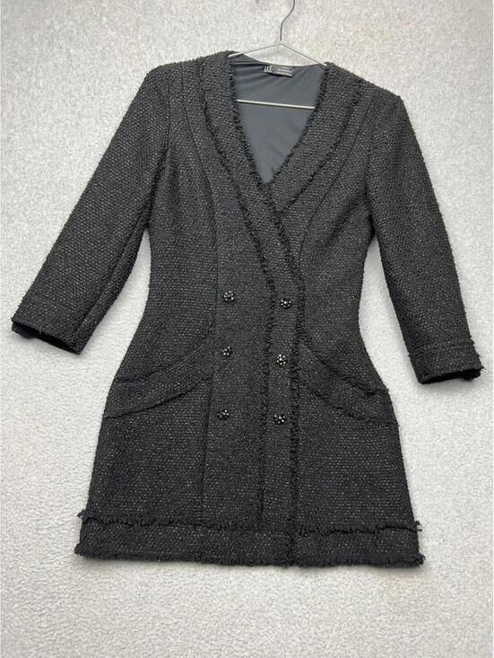 Zara Dresses & Skirts - Zara Tweed Double Breasted Blazer Tuxedo Mini Dress S Preppy Academia Old Money